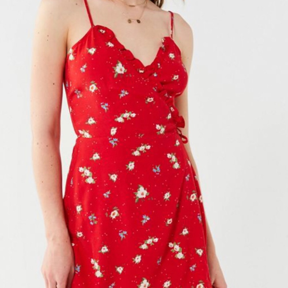 Red Floral Wrap Dress